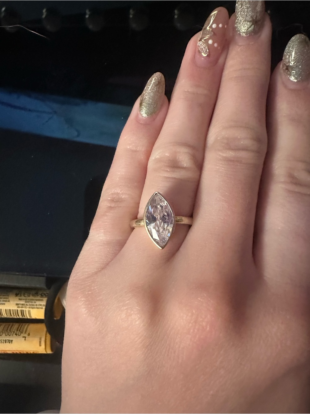 Gold Marquise Cubic Zirconia Ring - Clear Stone